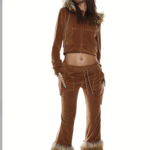 JADED LONDON y2k fur trim pants🤎 - Picture 6 of 7